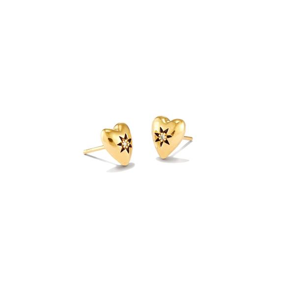 Kendra Scott Angie Heart Bright Cut Stud Earrings - 18k Yellow Gold Vermeil - Picture 1 of 2